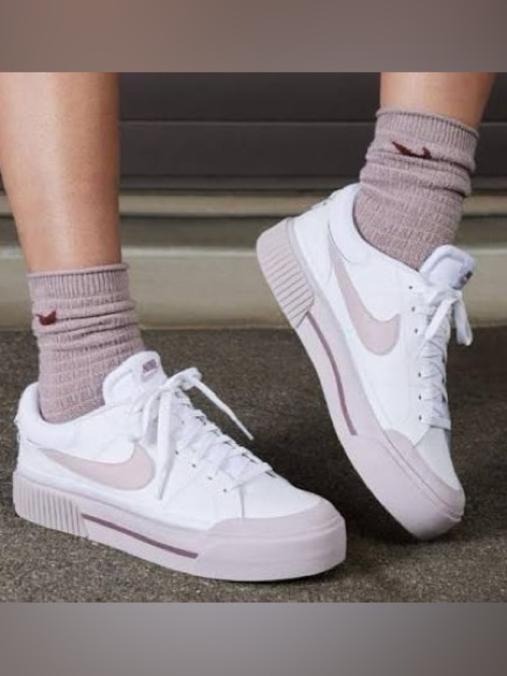 Nike Court Legacy Lift Platform Sneakers White Violet Size 7